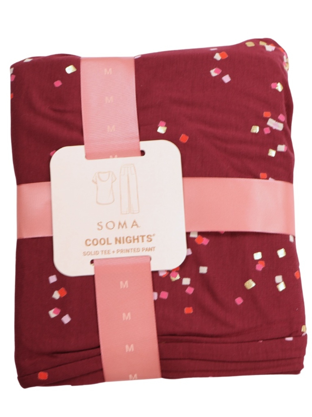 NWT Soma Cool Nights Pajama Set M Maroon Confetti Print Cooling Sleepwear